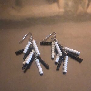 Elegant Black and White Beaded Earrings